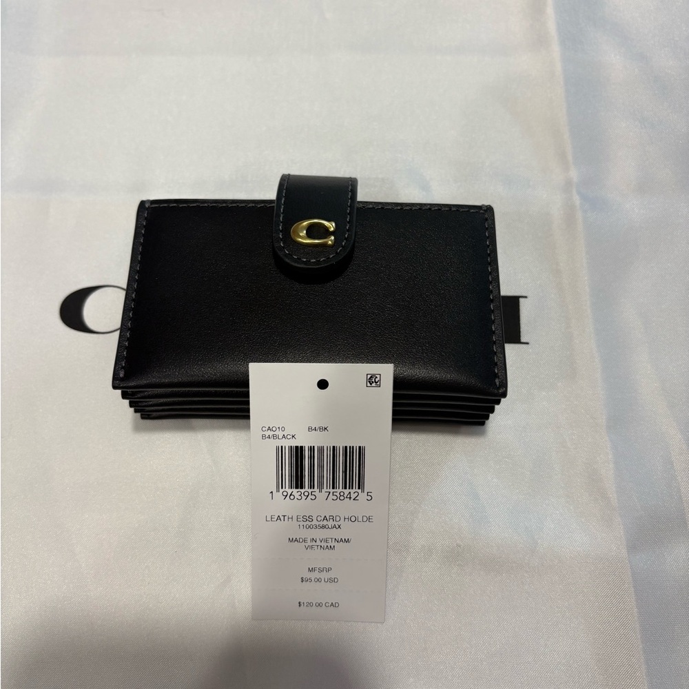 Coach Black Leather Card Holder with brass hardware